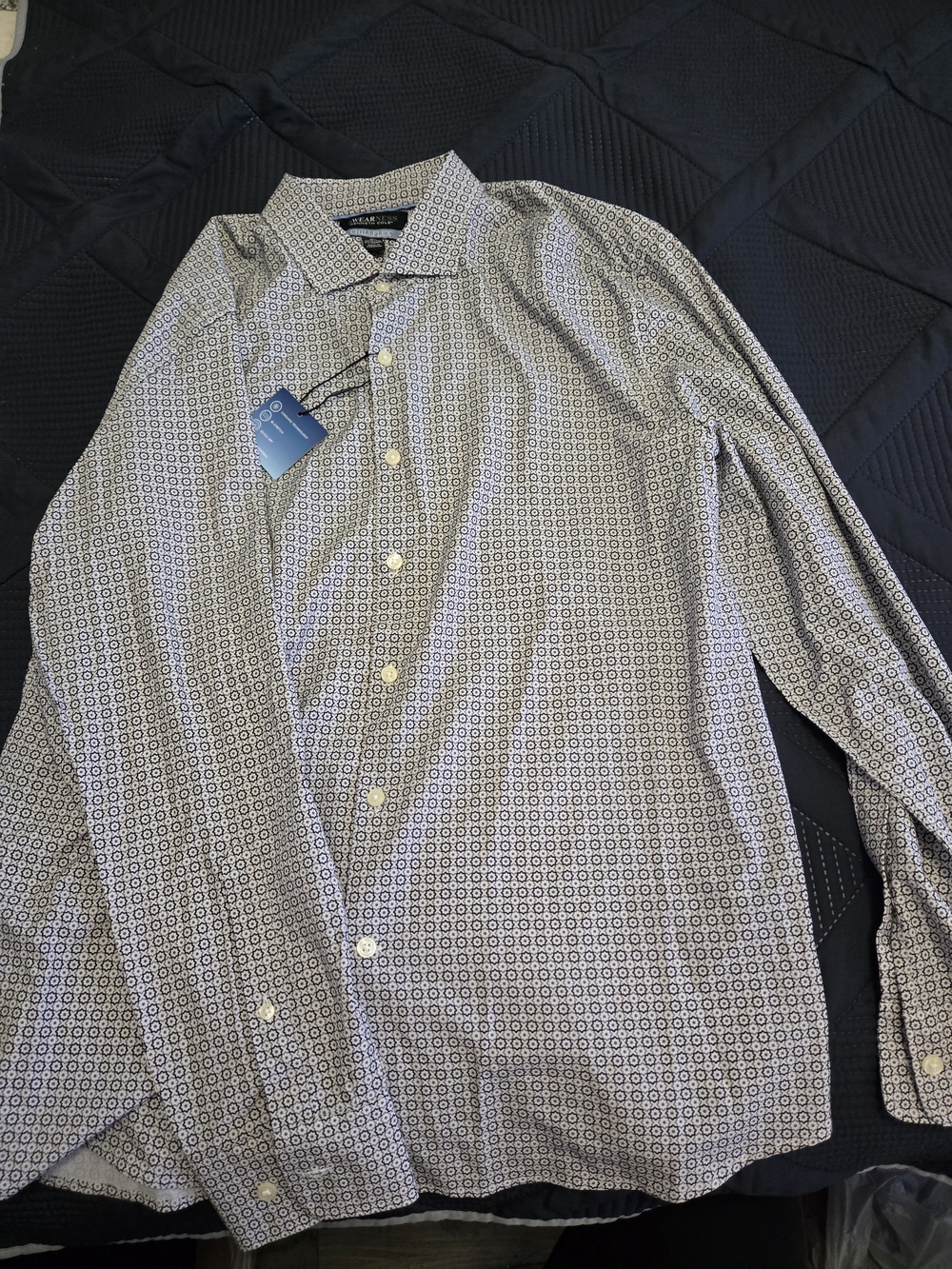 Kenneth Cole Men's Blue and White Geometric Dress Shirt